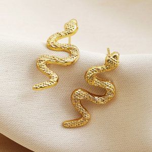 Gold Serpent Snake Stud Earrings NEW